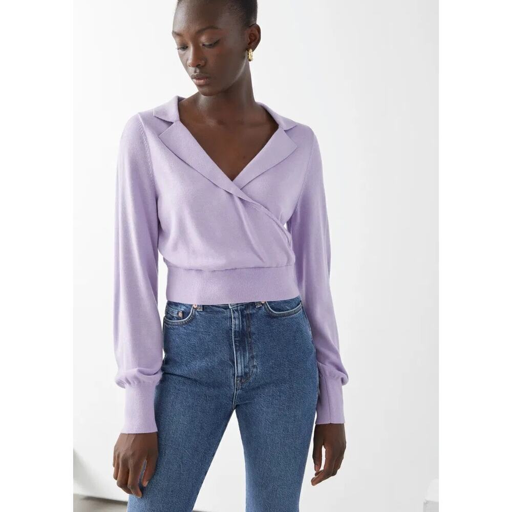 & Other Stories Modal Silk Wool Blend Fitted Cropped Wrap Sweater Lilac Medium